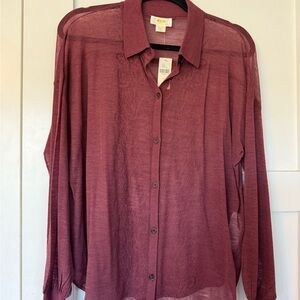 Maeve by Anthropologie Burgundy Sheer Blouse NWT